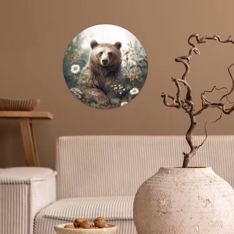 Behangcirkel - Bruine beer - Wilde dieren - Bloemen - Planten — 2