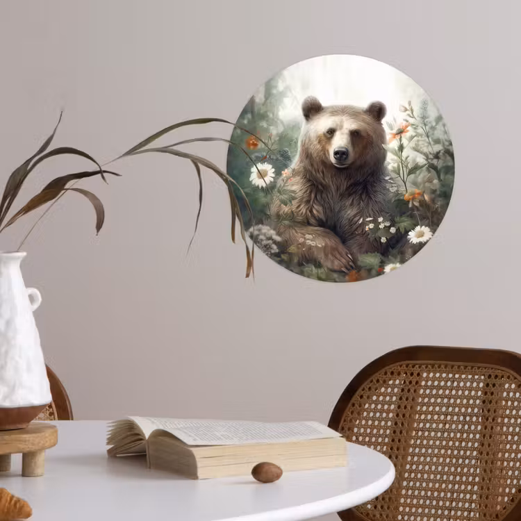 Behangcirkel - Bruine beer - Wilde dieren - Bloemen - Planten — 4