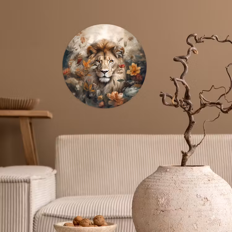Behangcirkel - Leeuw - Wilde dieren - Planten - Natuur - Bloemen — 2