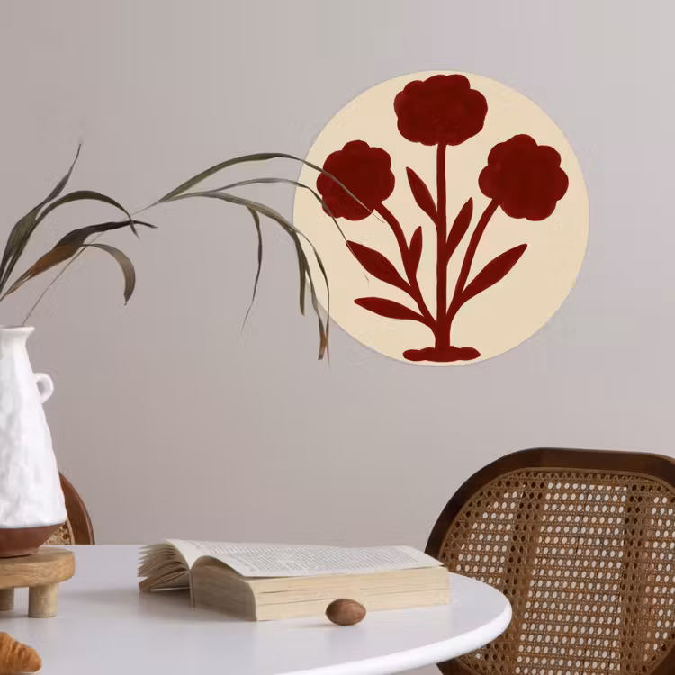 Behangcirkel - Bloemen - Bladeren - Rood - Minimalistisch — 4