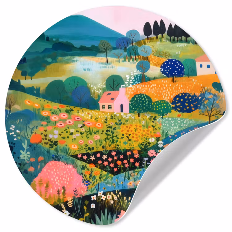 Behangcirkel - Heuvellandschap - Fantasierijk - Kleurcontrasten — 1