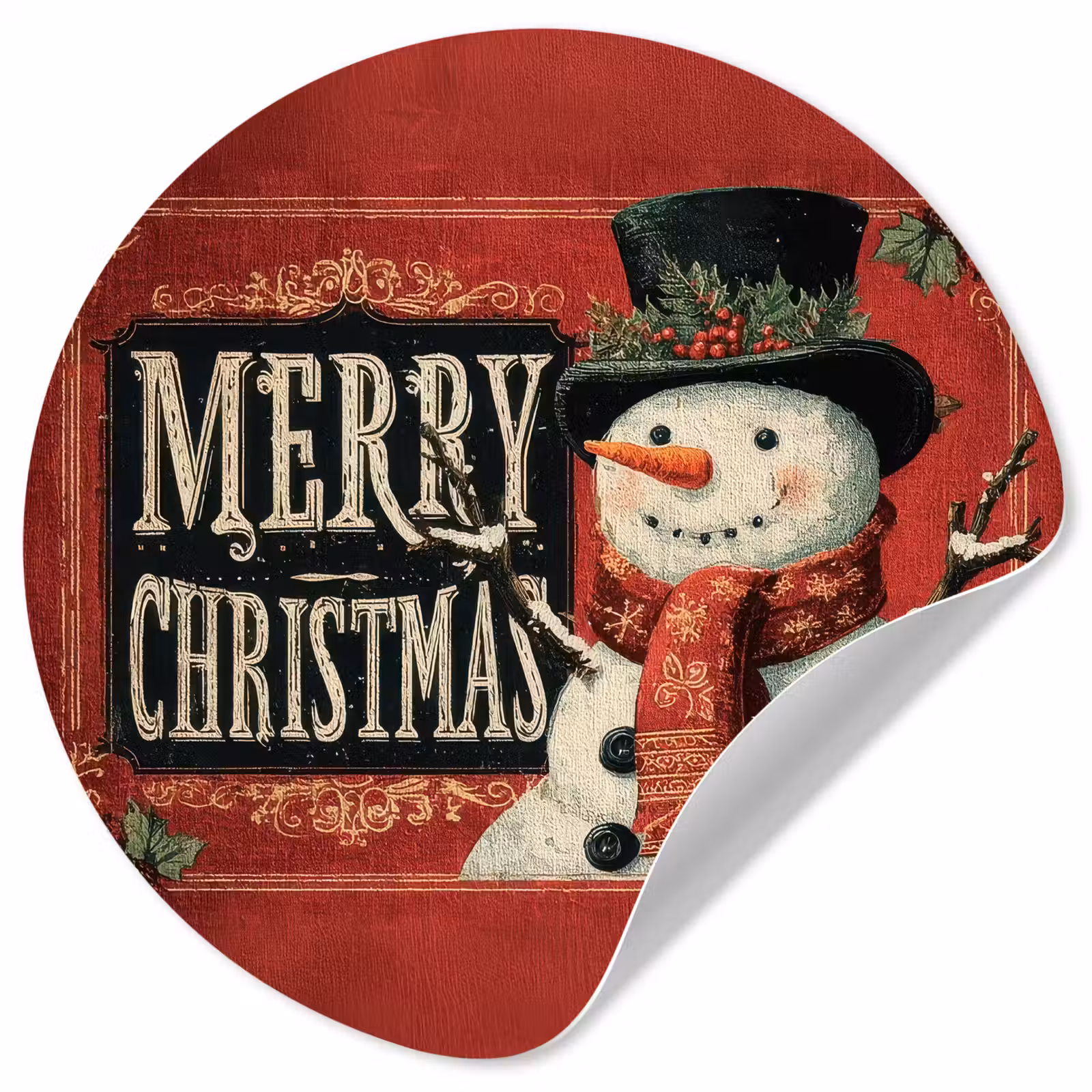 Behangcirkel - Klassiek - Kerstgroet - Sneeuwpop - Rood — 1