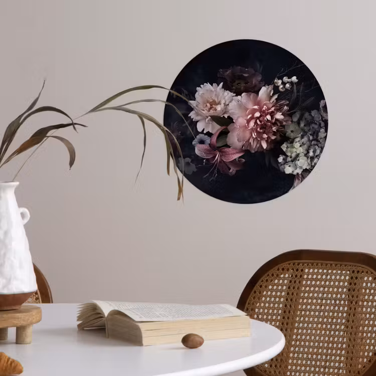 Behangcirkel - Bloemen - Vintage - Pastel - Zwart - Boeket — 4