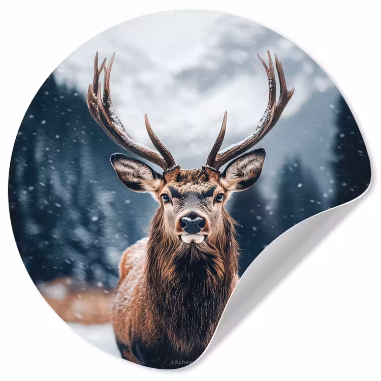 Behangcirkel - Hert - Winter - Hertenkop - Sneeuw - Gewei — 1