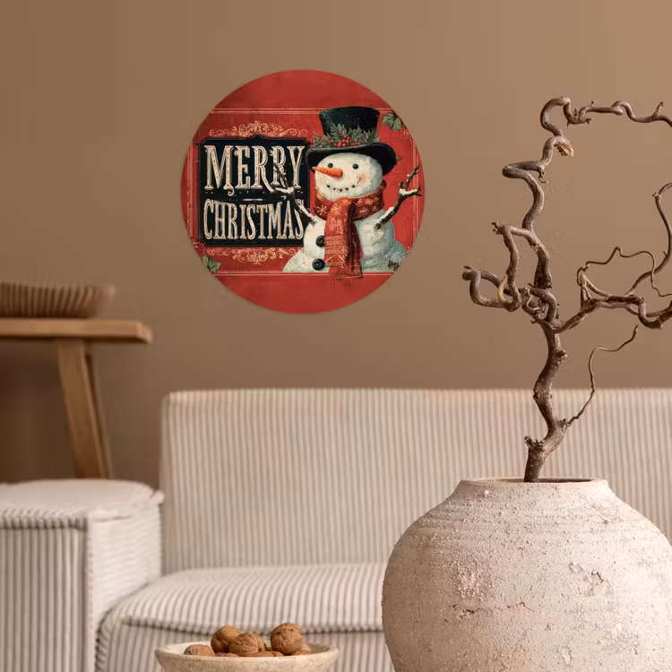 Behangcirkel - Klassiek - Kerstgroet - Sneeuwpop - Rood — 2