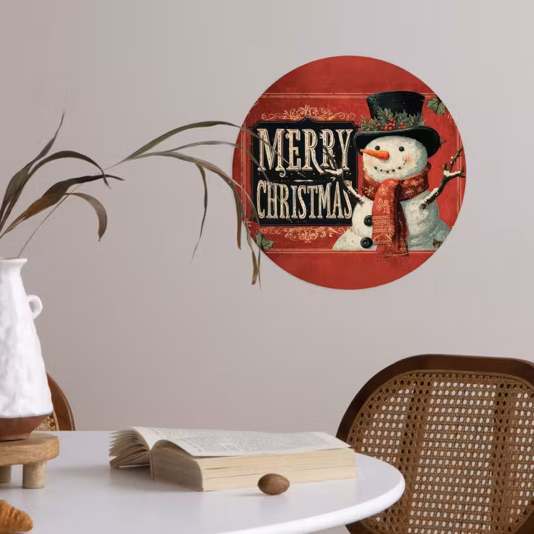 Behangcirkel - Klassiek - Kerstgroet - Sneeuwpop - Rood — 4
