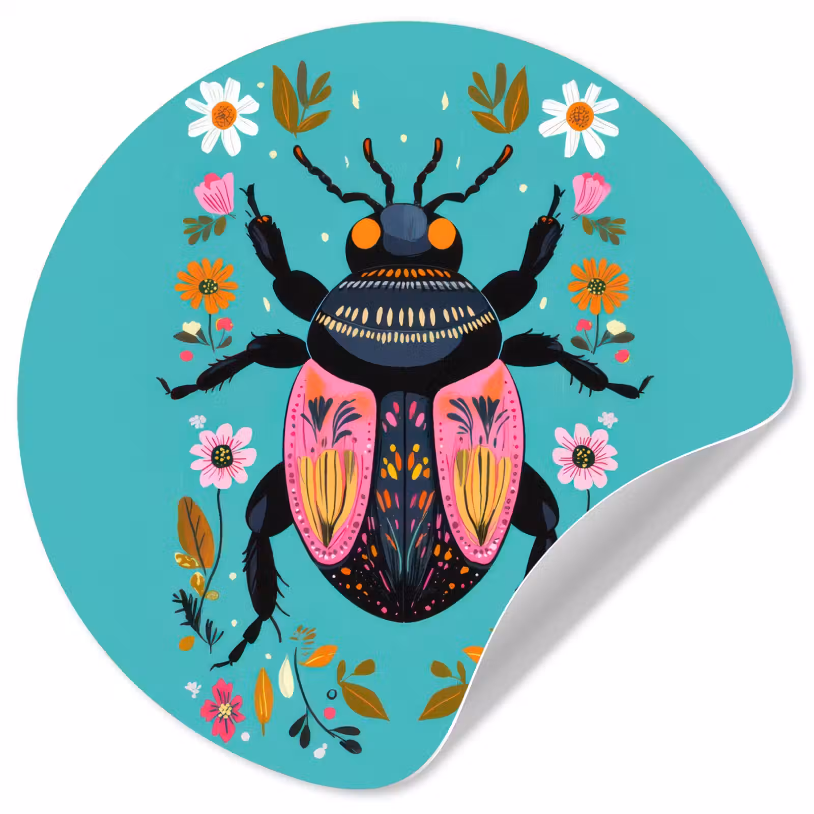 Behangcirkel - Kever - Bloemmotieven - Turquoise - Bladeren — 1
