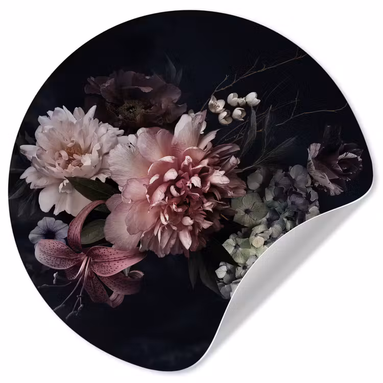 Behangcirkel - Bloemen - Vintage - Pastel - Roze - Wit — 1