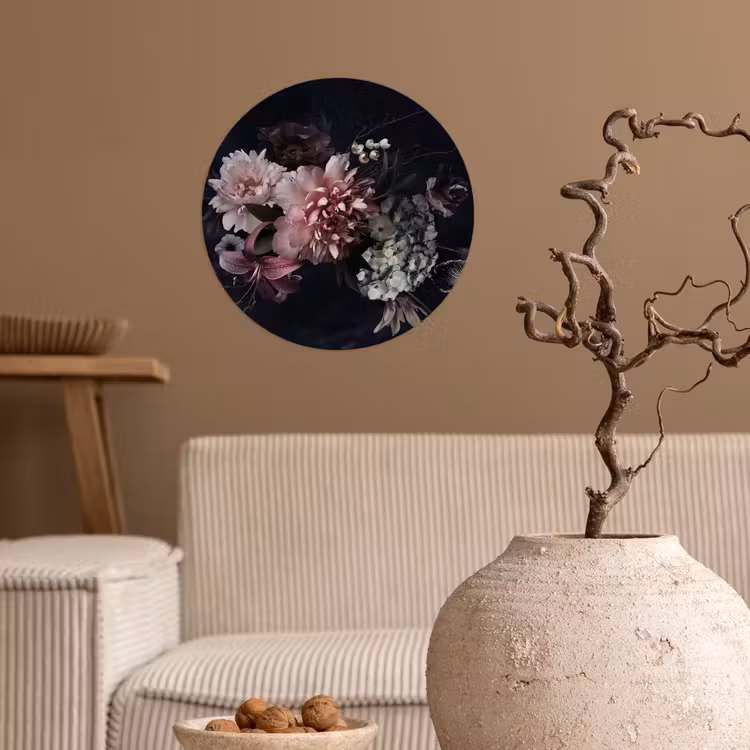 Behangcirkel - Bloemen - Vintage - Pastel - Roze - Wit — 2