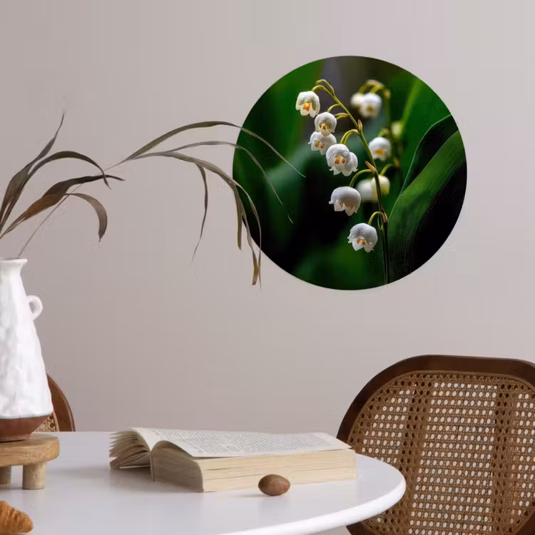 Behangcirkel - Bloemen - Wit - Bladeren - Lelietjes — 4