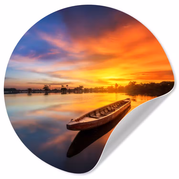Behangcirkel - Boot - Water - Zonsondergang - Oranje - Water — 1
