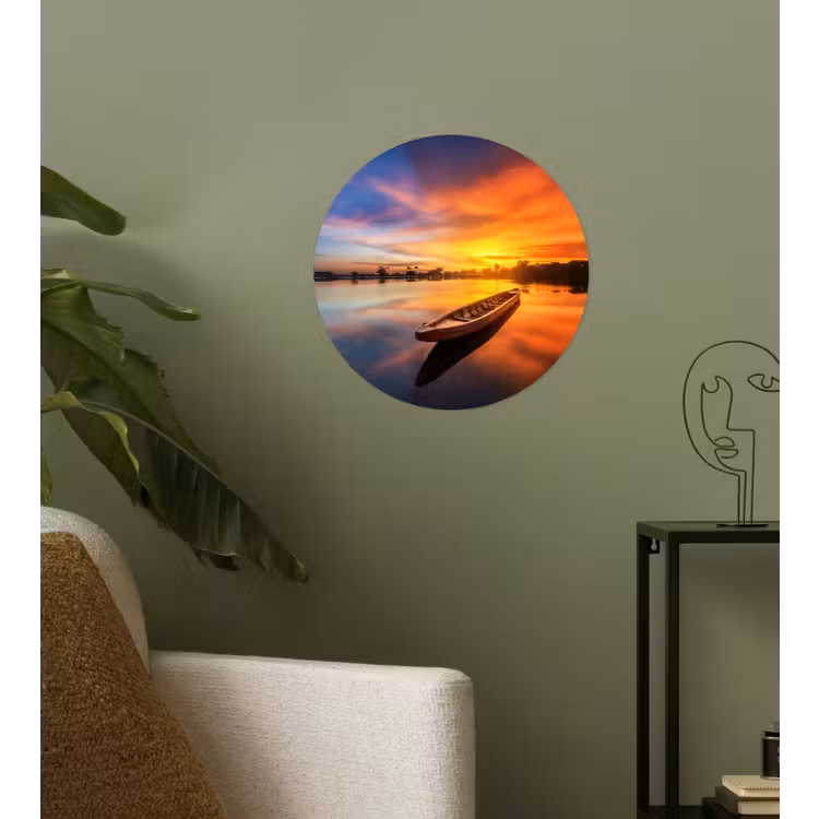 Behangcirkel - Boot - Water - Zonsondergang - Oranje - Water — 3