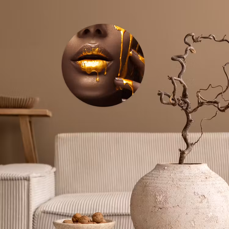 Behangcirkel - Goud - Vrouw - Verf - Lippen - Luxe — 2