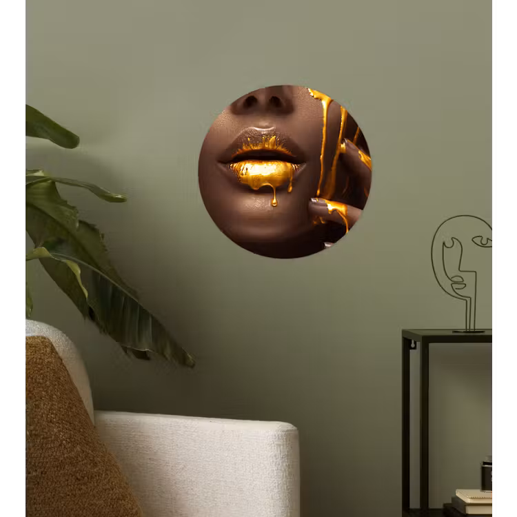 Behangcirkel - Goud - Vrouw - Verf - Lippen - Luxe — 3