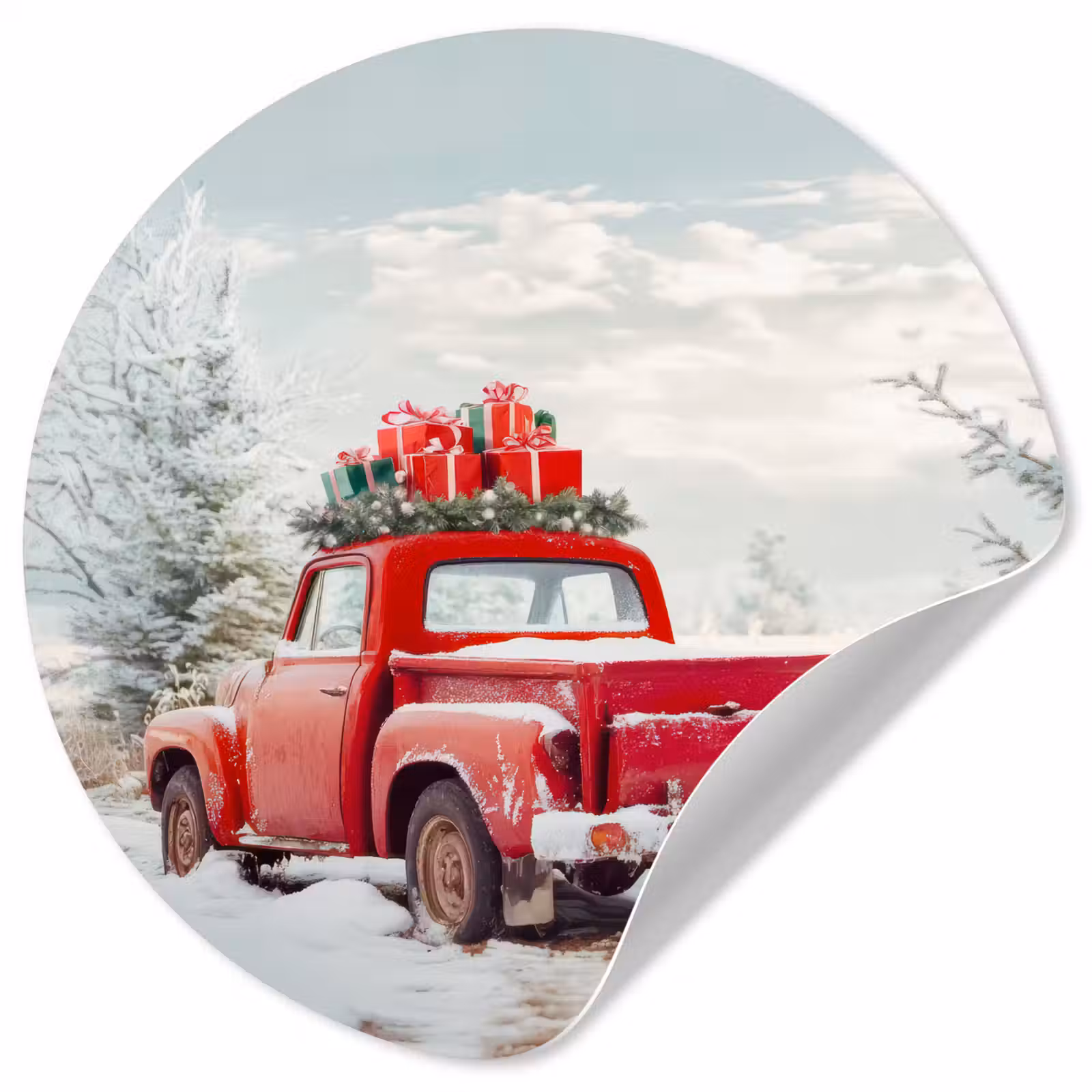 Behangcirkel - Auto - Rood - Cadeaus - Winter - Sneeuw - Kerst — 1