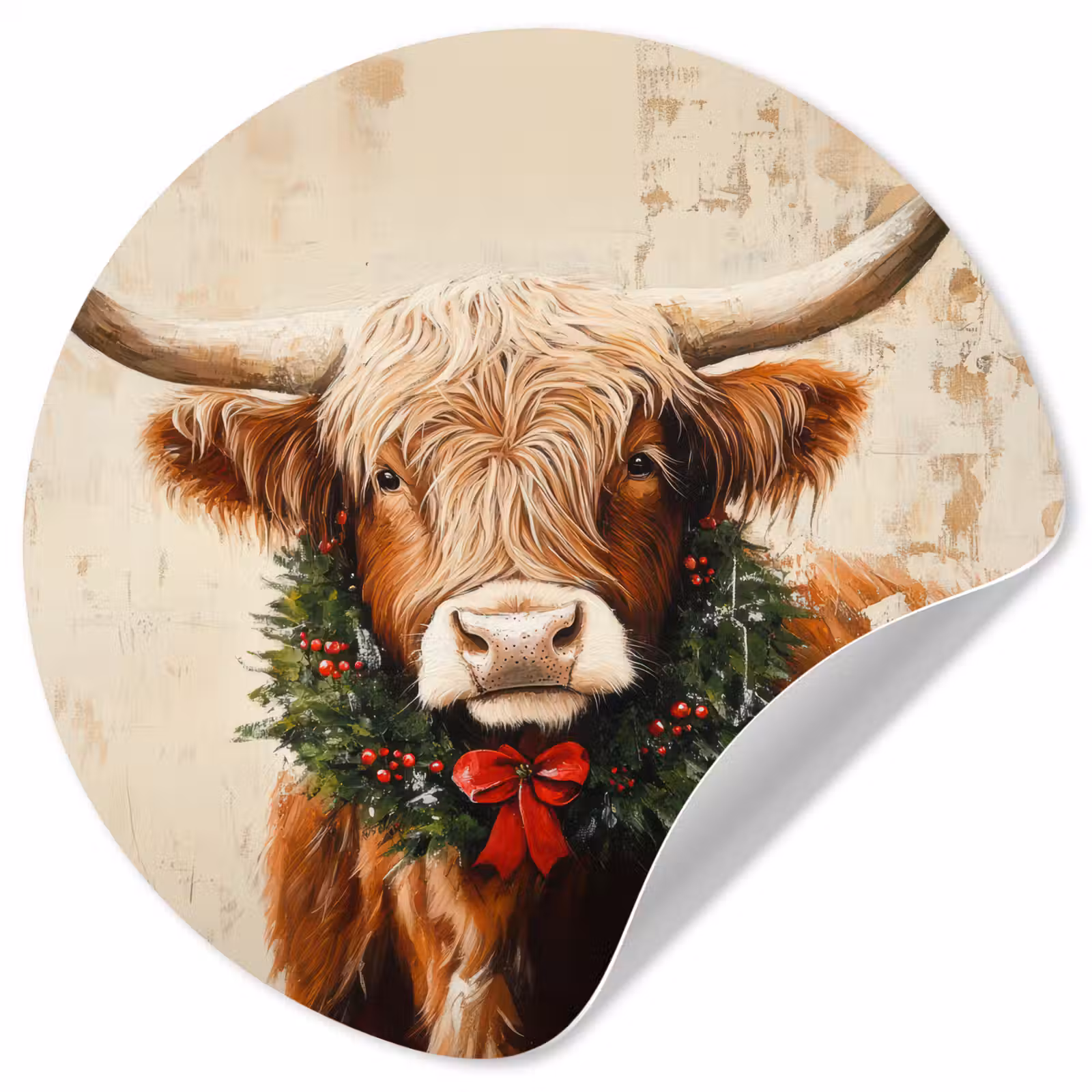 Behangcirkel - Kerst - Schotse Hooglander - Bruin - Krans — 1