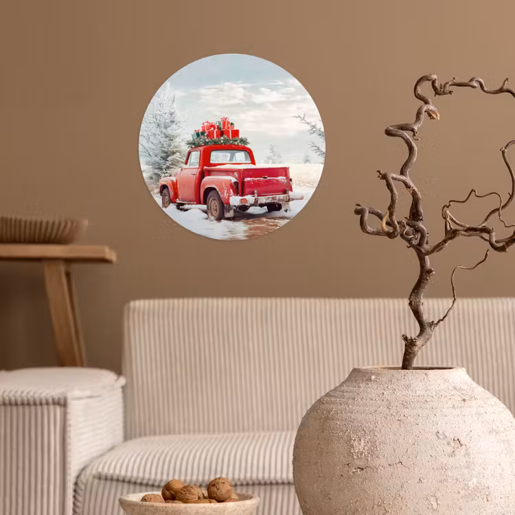 Behangcirkel - Auto - Rood - Cadeaus - Winter - Sneeuw - Kerst — 2