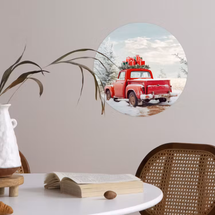 Behangcirkel - Auto - Rood - Cadeaus - Winter - Sneeuw - Kerst — 4