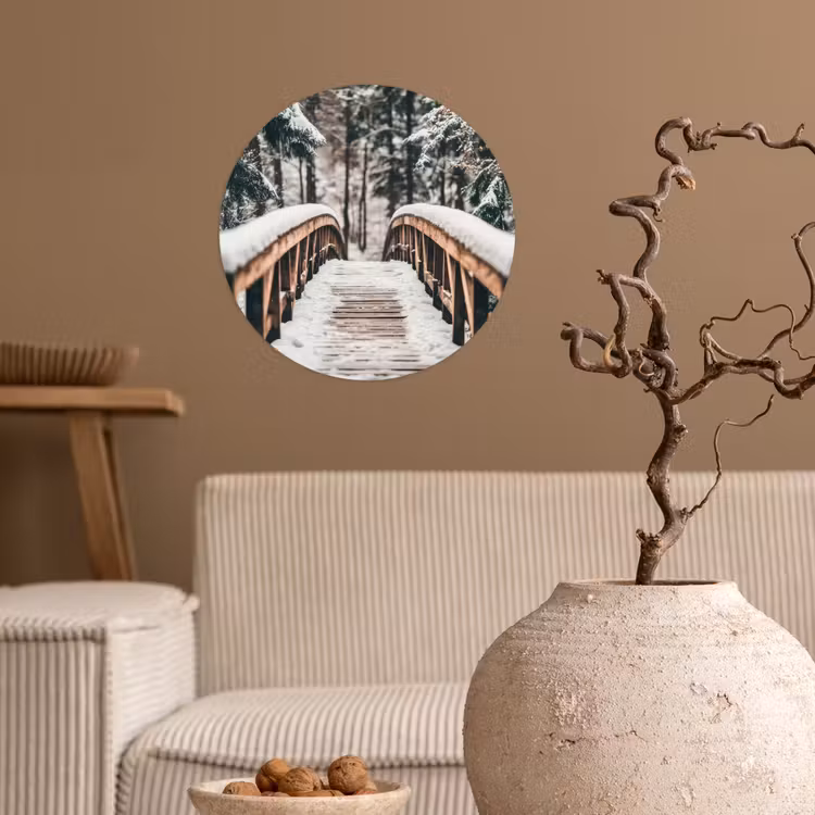 Behangcirkel - Brug - Winterlandschap - Bos - Natuur - Sneeuw — 2