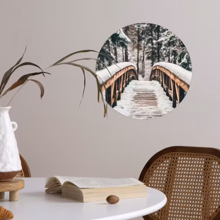 Behangcirkel - Brug - Winterlandschap - Bos - Natuur - Sneeuw — 4