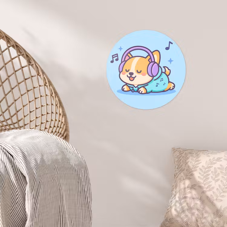 Behangcirkel - Corgi - Koptelefoon - Blauw - Muzieknoten — 5