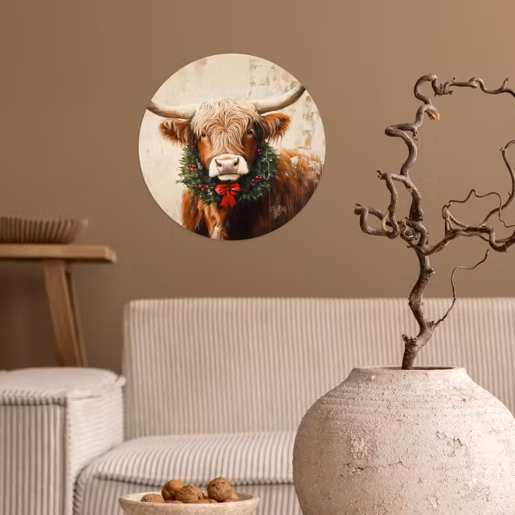 Behangcirkel - Kerst - Schotse Hooglander - Bruin - Krans — 2