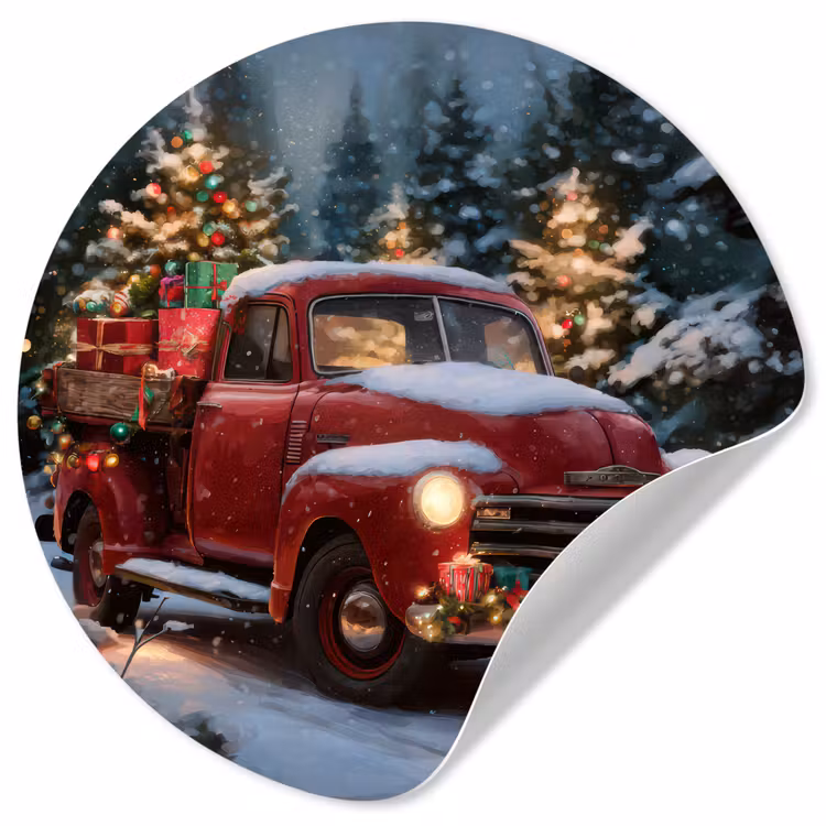 Behangcirkel - Kersttruck - Sneeuwbos - Rood — 1