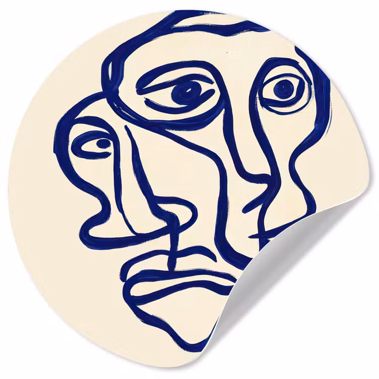 Behangcirkel - Lijntekening - Overlappende gezichten - Donkerblauw — 1