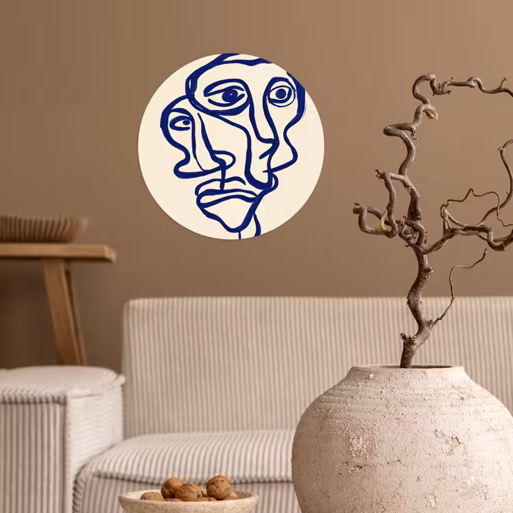 Behangcirkel - Lijntekening - Overlappende gezichten - Donkerblauw — 2
