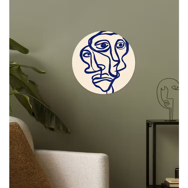 Behangcirkel - Lijntekening - Overlappende gezichten - Donkerblauw — 3