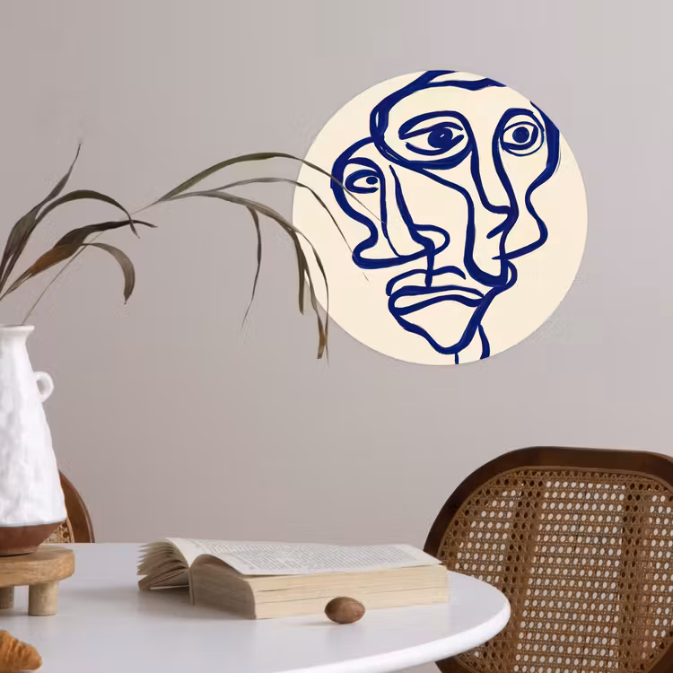 Behangcirkel - Lijntekening - Overlappende gezichten - Donkerblauw — 4