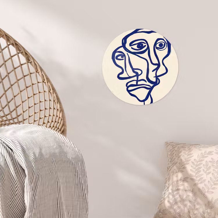 Behangcirkel - Lijntekening - Overlappende gezichten - Donkerblauw — 5