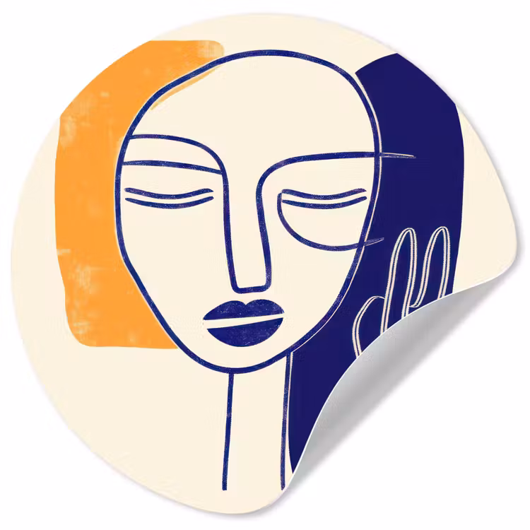 Behangcirkel - Minimalistisch - Gezicht - Hand - Oranje - Blauw — 1