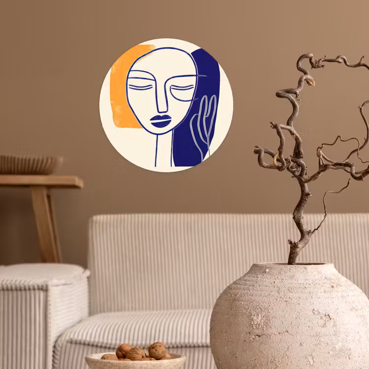 Behangcirkel - Minimalistisch - Gezicht - Hand - Oranje - Blauw — 2