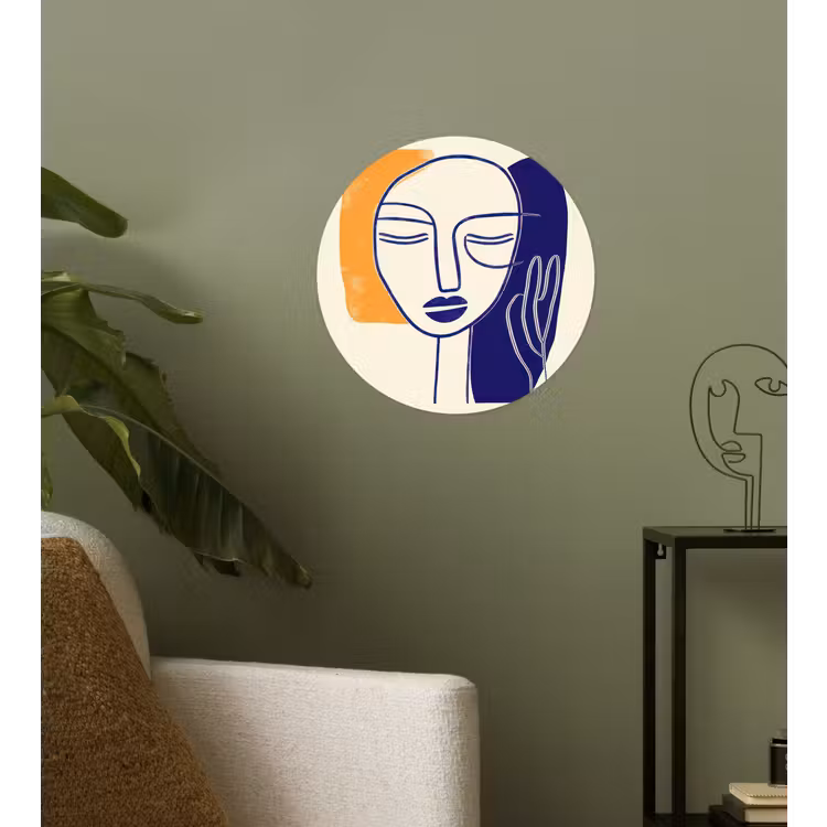Behangcirkel - Minimalistisch - Gezicht - Hand - Oranje - Blauw — 3