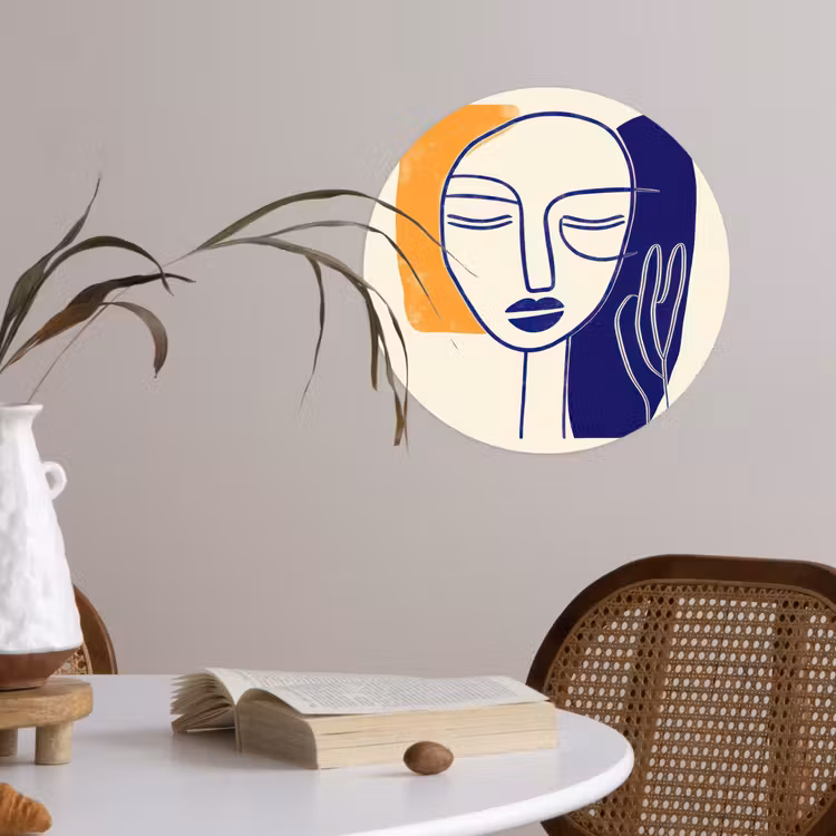 Behangcirkel - Minimalistisch - Gezicht - Hand - Oranje - Blauw — 4