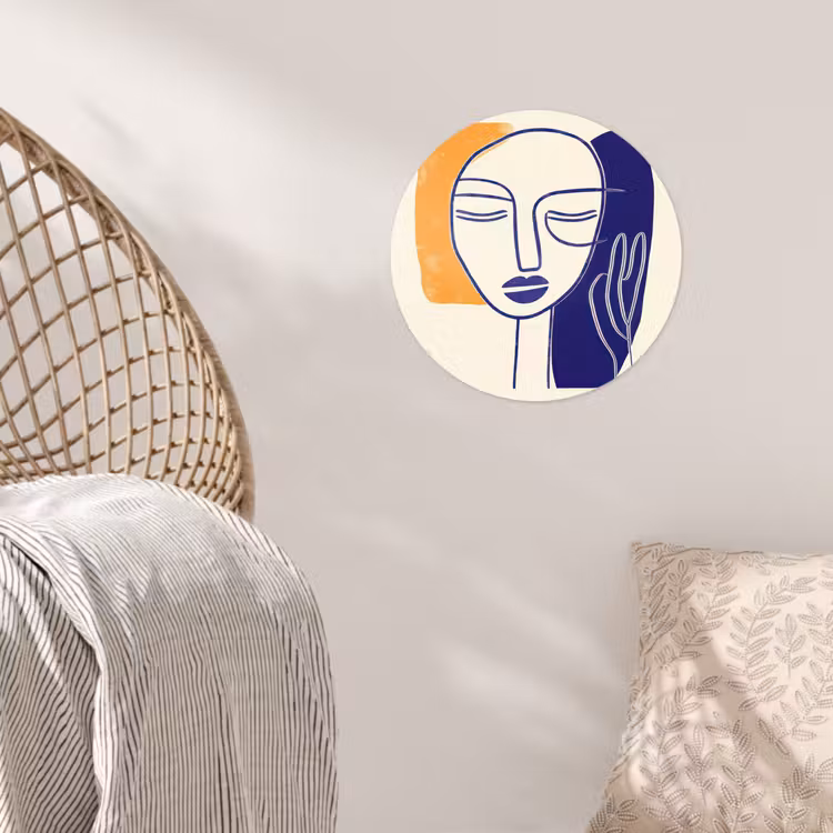 Behangcirkel - Minimalistisch - Gezicht - Hand - Oranje - Blauw — 5