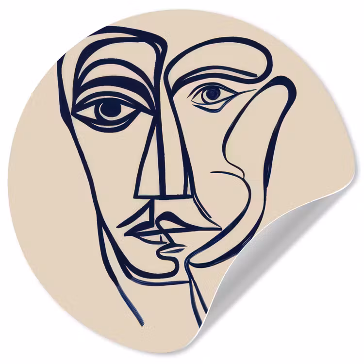 Behangcirkel - Minimalistisch - Lijnillustratie - Beige - Donkerblauw — 1