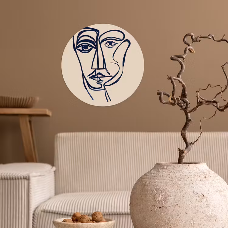 Behangcirkel - Minimalistisch - Lijnillustratie - Beige - Donkerblauw — 2