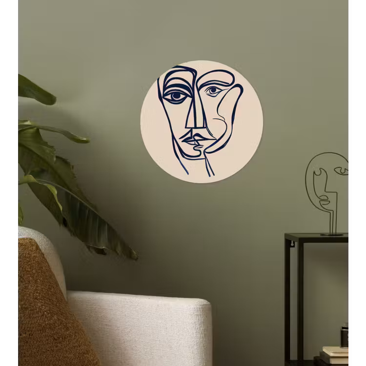 Behangcirkel - Minimalistisch - Lijnillustratie - Beige - Donkerblauw — 3