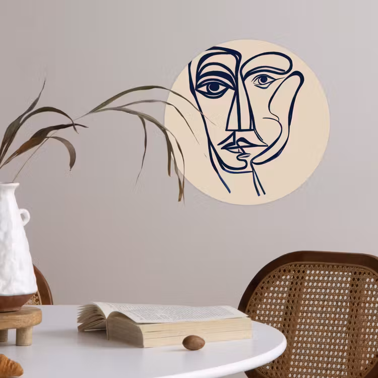 Behangcirkel - Minimalistisch - Lijnillustratie - Beige - Donkerblauw — 4