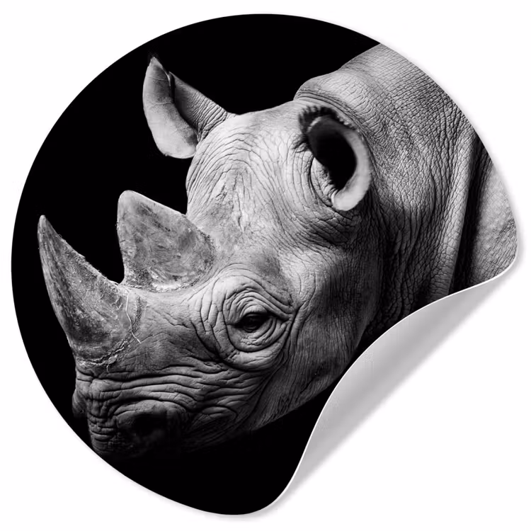 Behangcirkel - Dieren - Neushoorn - Zwart - Wit - Portret — 1