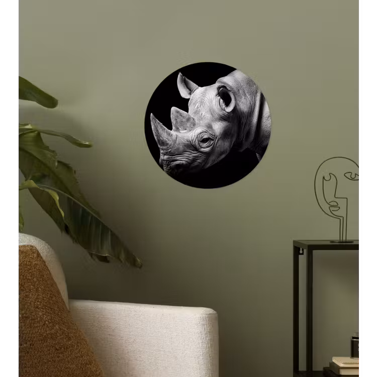 Behangcirkel - Dieren - Neushoorn - Zwart - Wit - Portret — 3