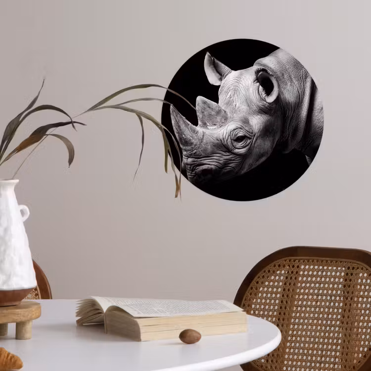 Behangcirkel - Dieren - Neushoorn - Zwart - Wit - Portret — 4