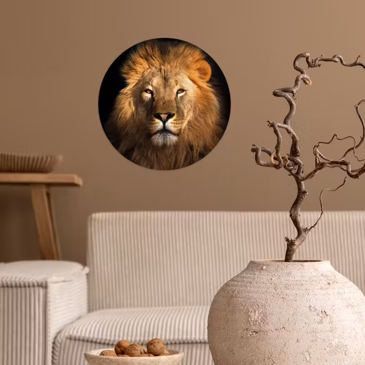 Behangcirkel - Leeuw - Dieren - Zwart - Licht - Bruin - Portret — 2