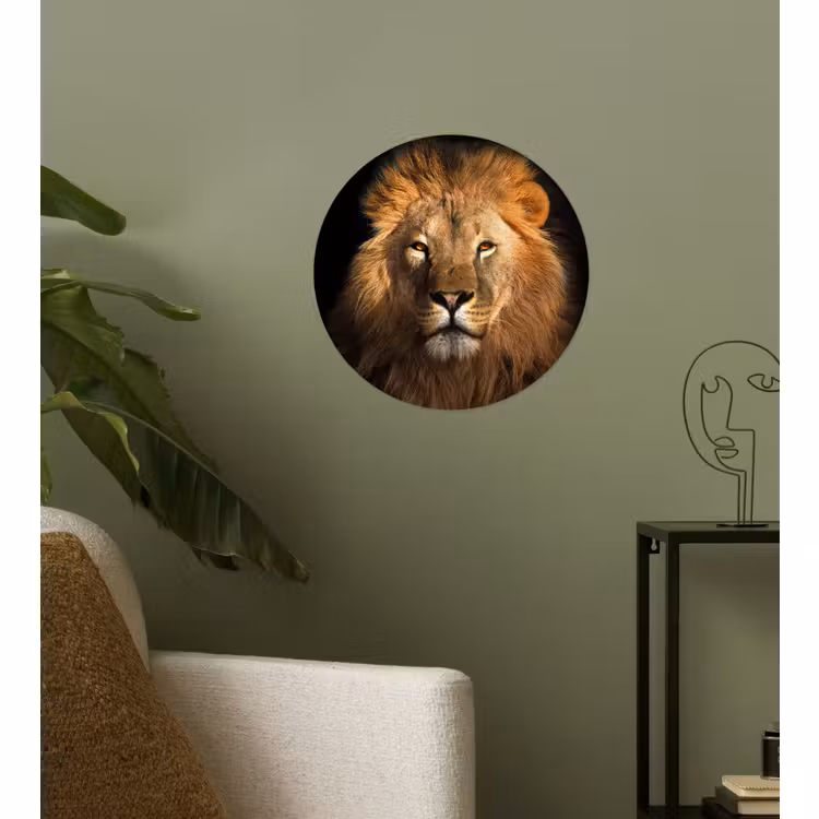 Behangcirkel - Leeuw - Dieren - Zwart - Licht - Bruin - Portret — 3