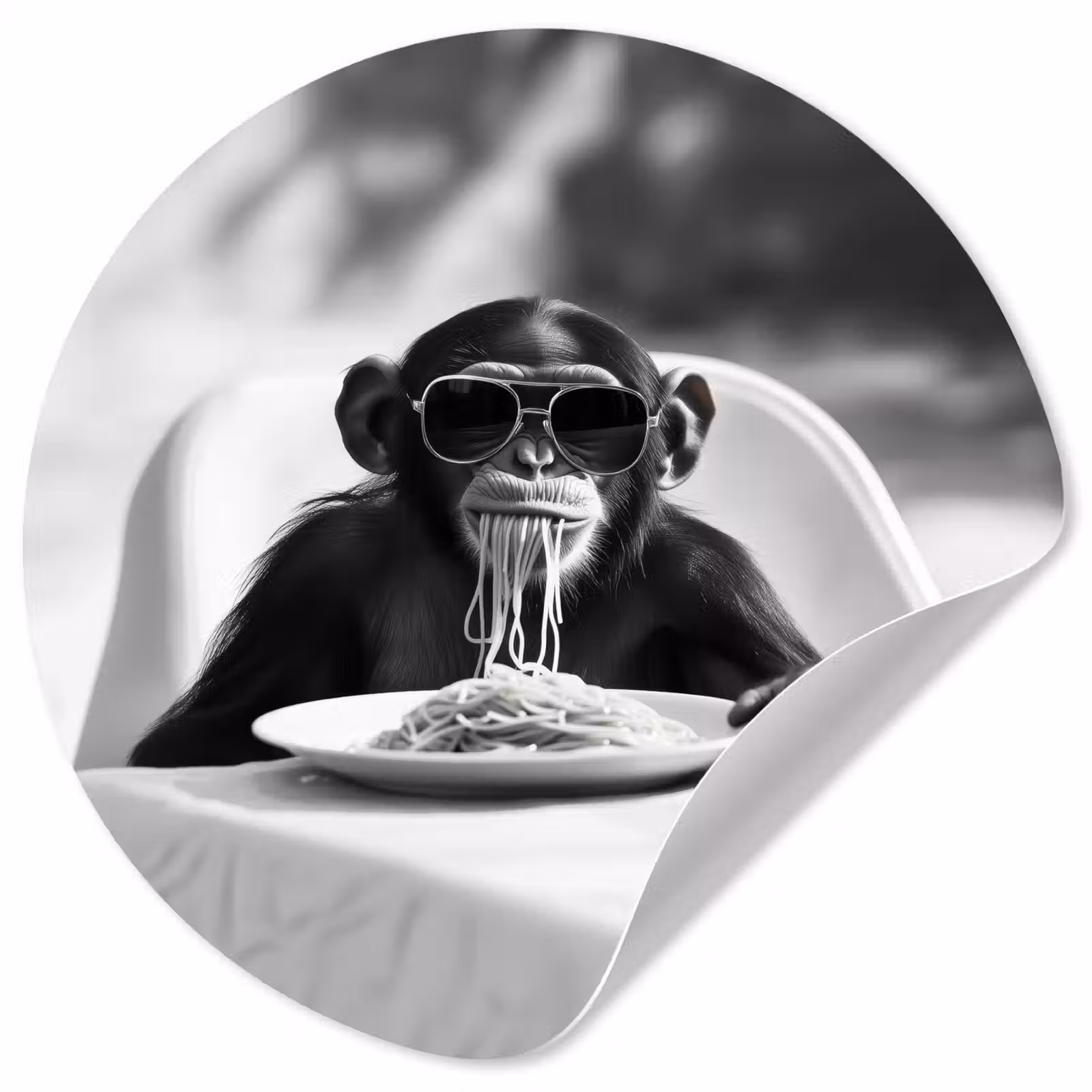 Behangcirkel - Aap - Spaghetti - Zonnebril - Zwart wit - Cool - Dier — 1