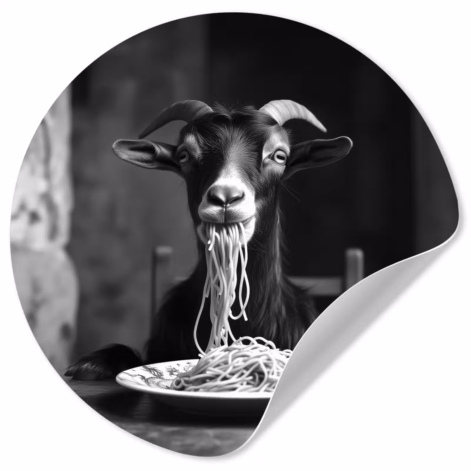 Behangcirkel - Geit - Bord - Spaghetti - Zwart Wit — 1