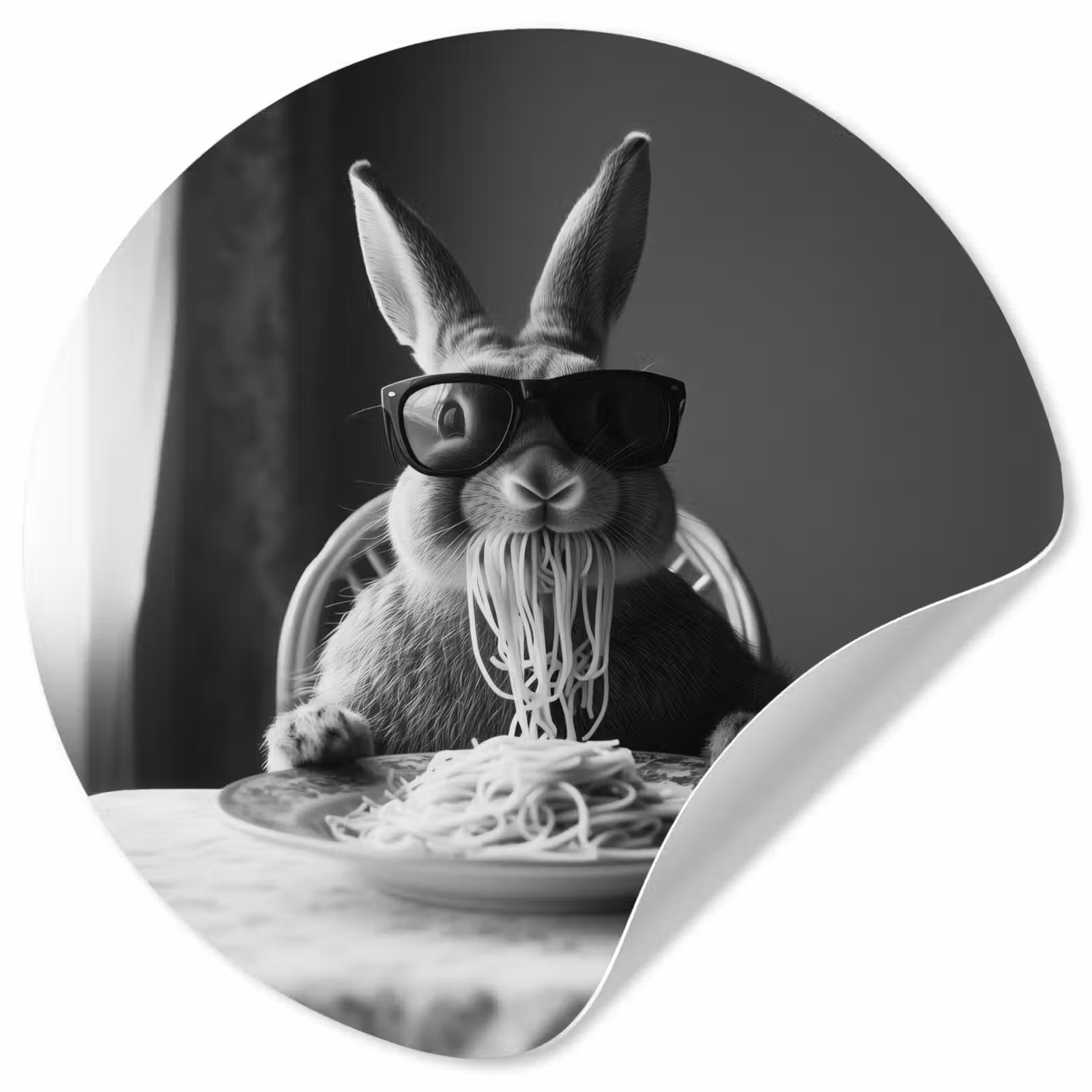 Behangcirkel - Konijn - Bunny - Zonnebril - Tafelkleed - Pasta - Schattig — 1