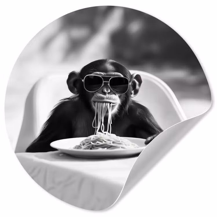 Behangcirkel - Aap - Spaghetti - Zonnebril - Zwart wit - Cool - Dier — 1